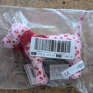 PINK Valentine's 2026 Cherry Print Dog Plush with Red Bow - NWT/NIP